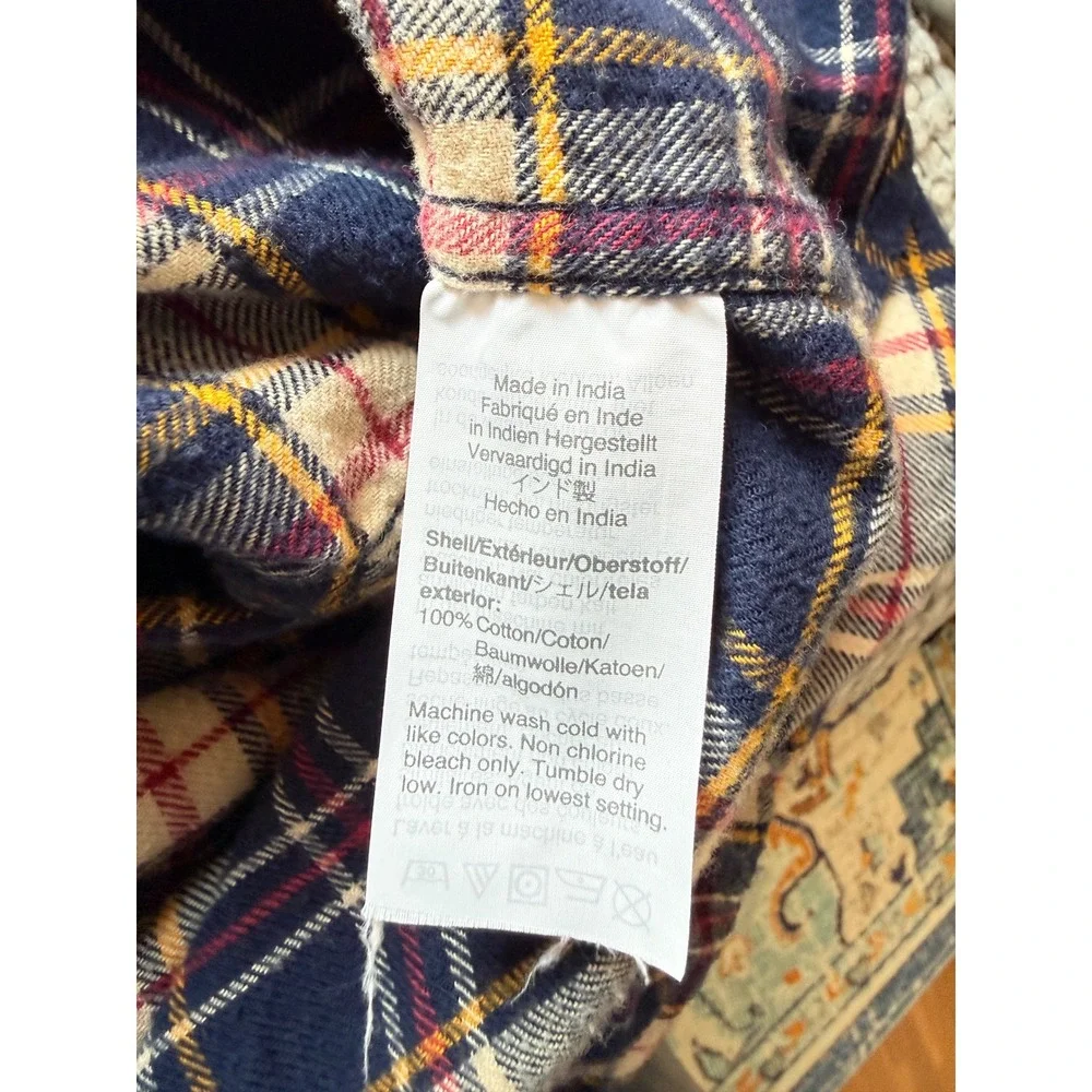 J. Crew Mens Flannel Shirt L Blue Yellow Plaid Cotton Long Sleeve AF877 Y2K